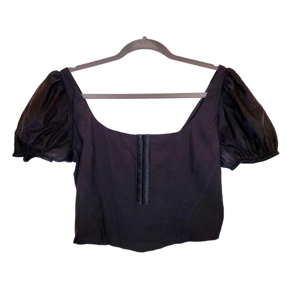 Tiger Mist black off shoulder puff sleeve corset top milk maid size small